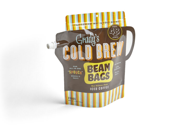 Grady's Cold Brew bean bags in printed flexible coffee packaging