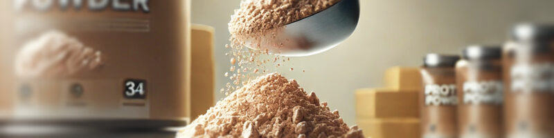 Scoop of protein powder, the product that goes inside custom supplement pouches
