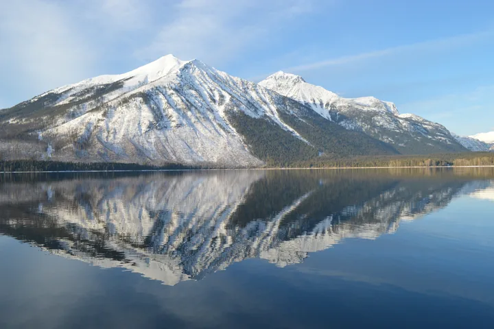 Stanton Mountain reflected in Lake McDonald, Flathead County, Montana