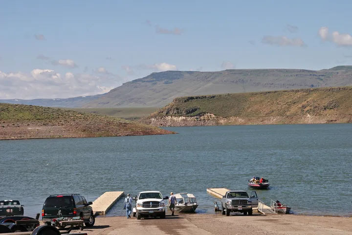 Irrigation reservoir and farm country in southern Idaho